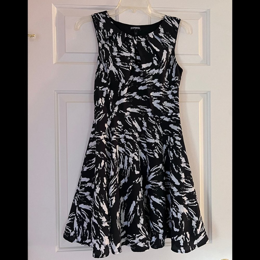 Express Black & White Sleeveless Fit & Flare Dress, Size 4